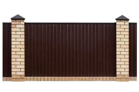 Fence with brick columns. Stock Photos