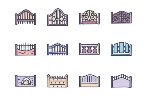 Fence color vector doodle simple icon set Ilustración de archivo