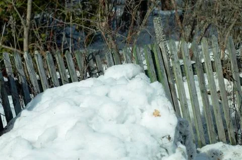 Fence damaged with snowdrift 写真素材
