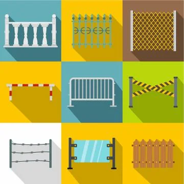 Fence design element icon set, flat style Illustrazione stock