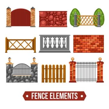 Fence Design Elements Set Stock Illustration