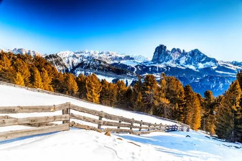 Fence on Dolomite mountains Stock Photos
