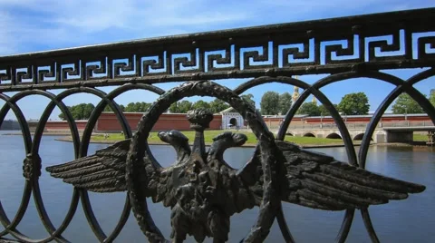 The fence with the emblem in front of the Peter-Pavel's Fortress Stock-Footage 59942473