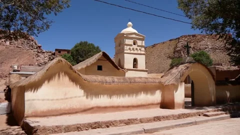 Fence, Gate And Bell Tower Of An Ancient Church In The Andes, Argentina Stock Footage 168130867