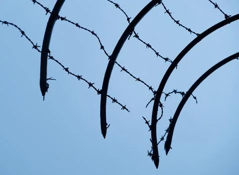 Fence with harsh barbed wire. Stock Photos