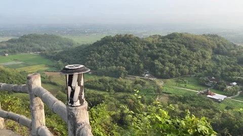 Fence on the hill with landscape view on the background Stock Footage 242382235