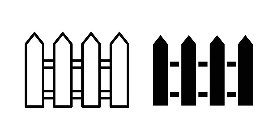 Fence icon solid, line, and editable vector set. Stock Illustration