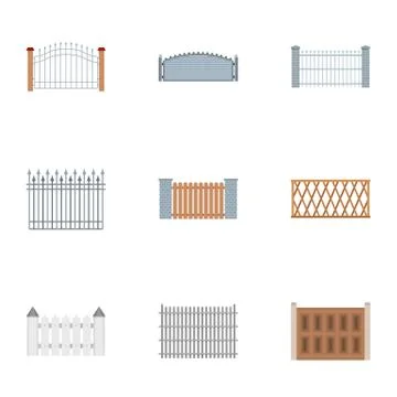 Fence icons set, flat style 스톡 일러스트