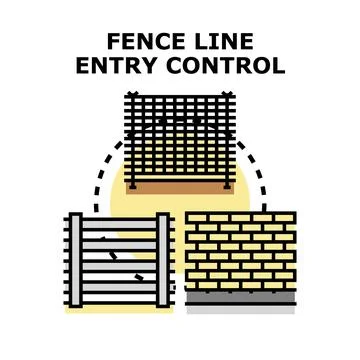 Fence line entry control options for security barrier Stock Illustration