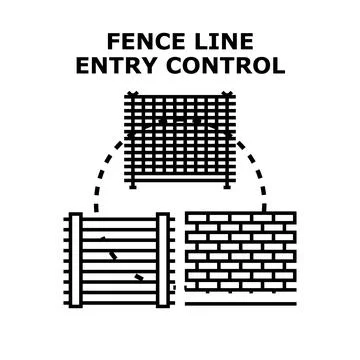 Fence line entry control options for security barrier Stock Illustration