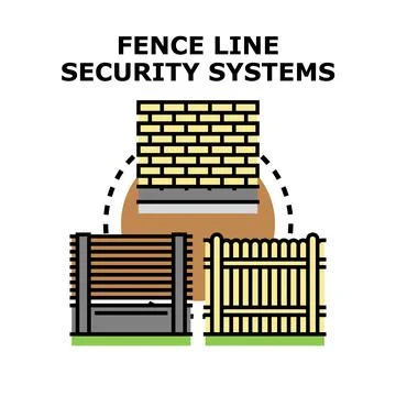 Fence line security systems protecting properties Stock Illustration