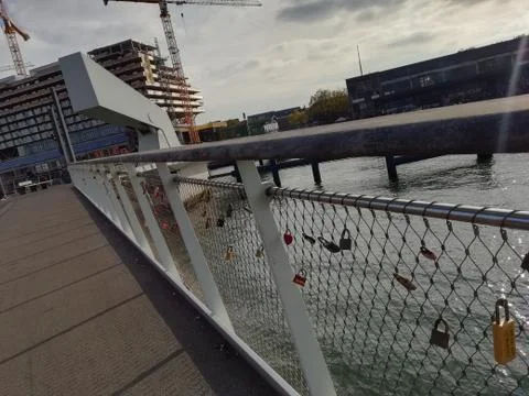 Fence with locks Stock-Fotos