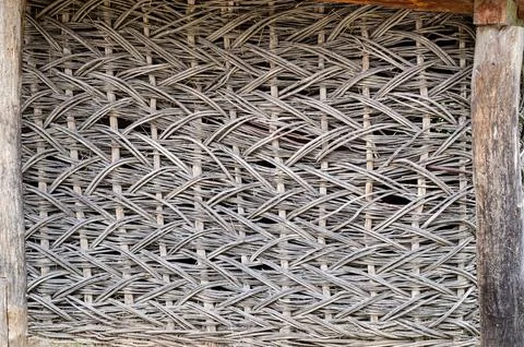 Fence made of tree branches boards Stock Photos