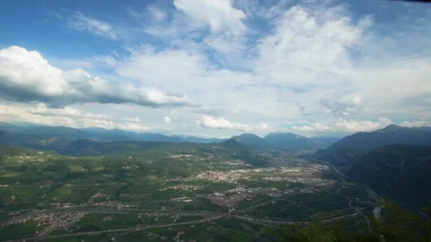 Fence over looking at beautiful landscape and mountains on a sunny day Stock Footage 108737899
