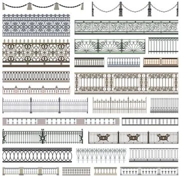 Fence patterns and decorative design elements with seamless borders Illustrazione stock