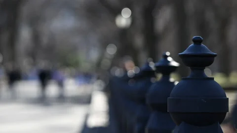 Fence Post Defocus Background Sidewalk Stock Footage 234072550