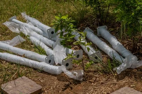 Fence post wrapped in plastic Stock Photos