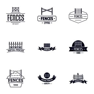 Fence protection logo set, simple style 库存插图