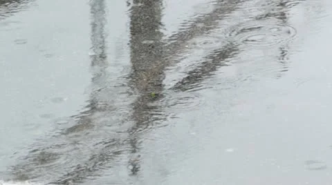 Fence reflected in rainy puddle Stockbeeldmateriaal 10895968