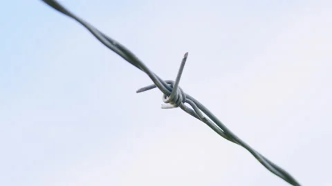 Fence in a refugee camp. Security measures for prisoners in prison. Rack focus. Stock Footage 161794521