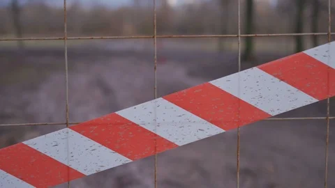 The fence with a ribbon, no entry Stock Footage 125697634