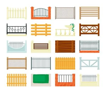 Fence sections set. Openwork casting with hearts simple rustic roughly knitted Stock Illustration