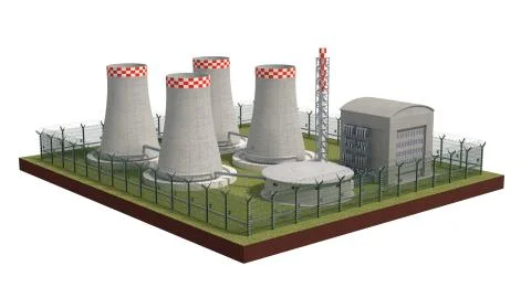 Fence security object nuclear power plant with power of detention. 3d Stock Illustration