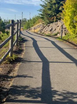 Fence shadows on the walking trail Stock Photos