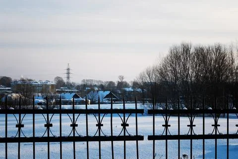 Fence with spikes sun Foto stock