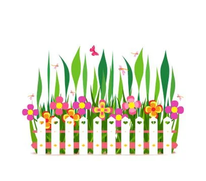 Fence with spring flowers Stock Illustration