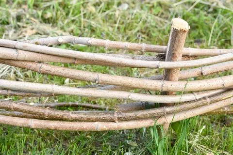 Fence of twigs close-up background. Foto stock