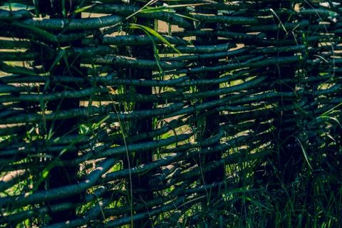 Fence wicker from the vine, texture, background. Wicker vine fence. woven vin Stock Photos