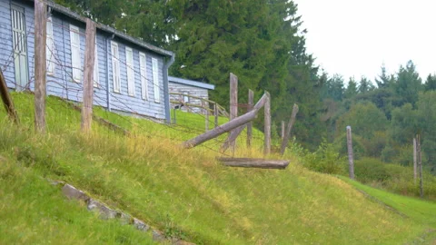 A fenced area in the middle of the forest, with a couple of the fence poles Stock Footage 299035103