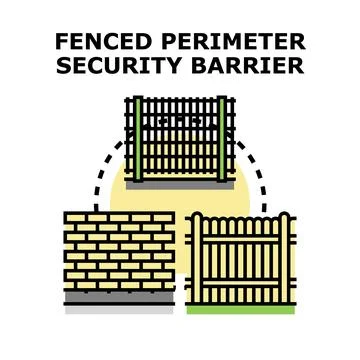 Fenced perimeter security barriers concept illustration Stock Illustration