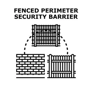 Fenced perimeter security barriers concept illustration Stock Illustration