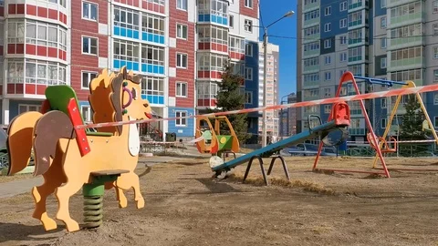 Fenced with security tape. The Playground is empty Stock Footage 127945218
