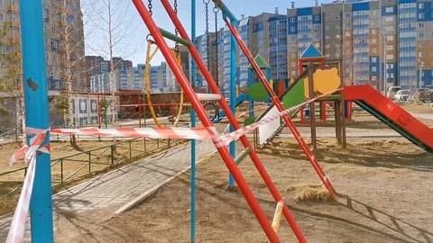 Fenced with security tape. The Playground is empty Stock Footage 127945221