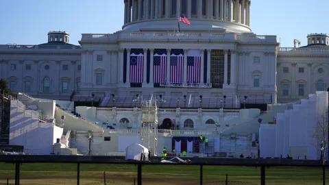 Fenced US Capitol prepering to inauguration Video stock 146535599