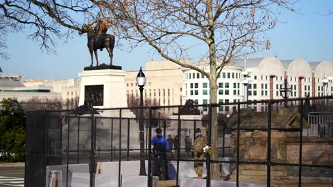 Fenced US Capitol territory and National guard Video stock 146556689