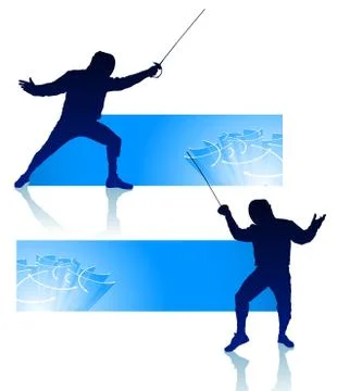 Fencer on Abstract Banners Stock Illustration