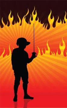 Fencer on Fire Background Stock Illustration