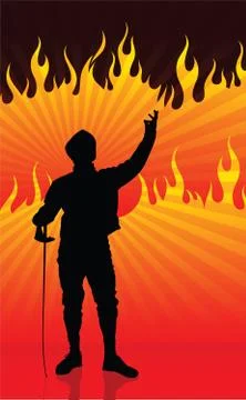 Fencer on Fire Background Stock Illustration
