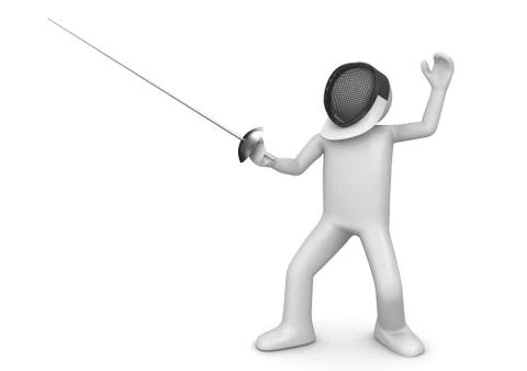 Fencer on guard (3d isolated on white background characters, sports series) Stock Illustration