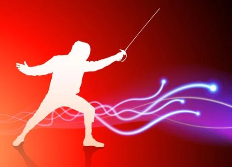 Fencer on Light Spark Abstract Background Stock Illustration
