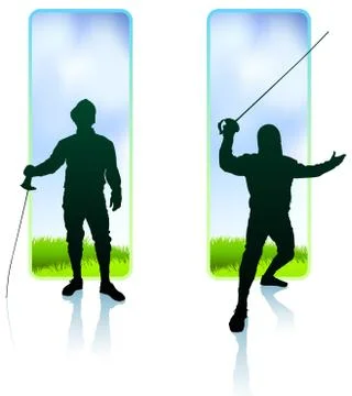 Fencer on Nature Banners Stock Illustration