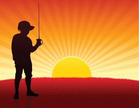 Fencer on Sunset Background Stock Illustration