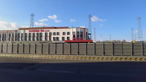 Fences erected due to road construction in Shanghai Stock Footage 253447127