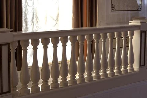 Fences made of stone railings with balusters in a classic interior Stock Photos