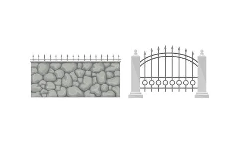 Fences as Outdoor Structure for Enclosing Private Area Vector Set イラスト素材