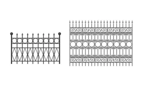 Fences as Outdoor Structure for Enclosing Private Area Vector Set Stock Illustration